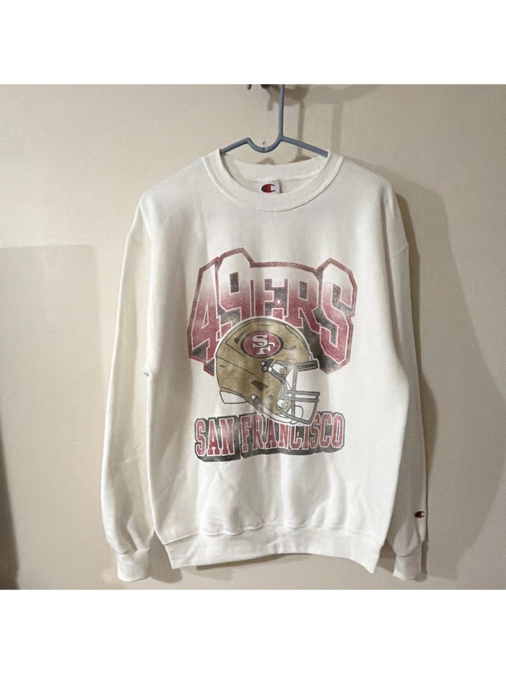Champion San Francisco 49ers NFL Football White Crewneck Sweatshirt Size M
